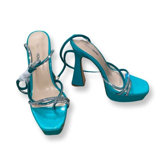 Fashion Nova Shoes Tealrhinestone Heels Fashion Nova Poshmark